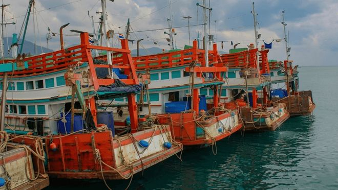 泰国渔港停泊的渔船